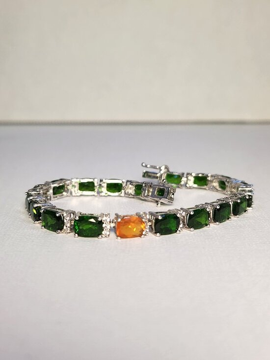 VTG 925 Custom Chrome Diopside Madiera Citrine & White Zircon 7" Bracelet Irish - Picture 2 of 13